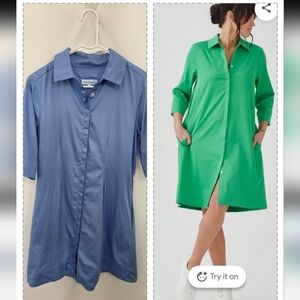 Perlavera Ciamel Button Down Shirt Dress Blue Size Small